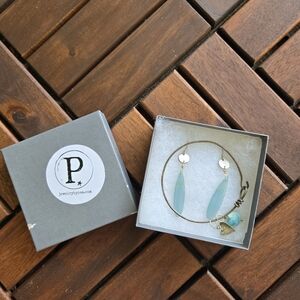 Jewelry by P Sterling Silver Bracelet & Earrings Set – Aqua Blue Charms & Dangle